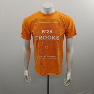 Crooks & Castle Logo T Shirt Men's Size Medium Orange Cotton Short Sleeve Crew T